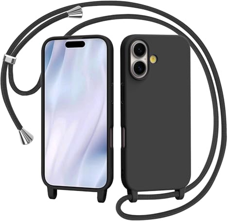 AOMYKE Handyhülle für iPhone 17 Hülle mit Band, Handyband iPhone 17 Hülle zum Umhängen Schutzhülle mit Kette Kordel Weich TPU Liquid Silikon Case, Schwarz