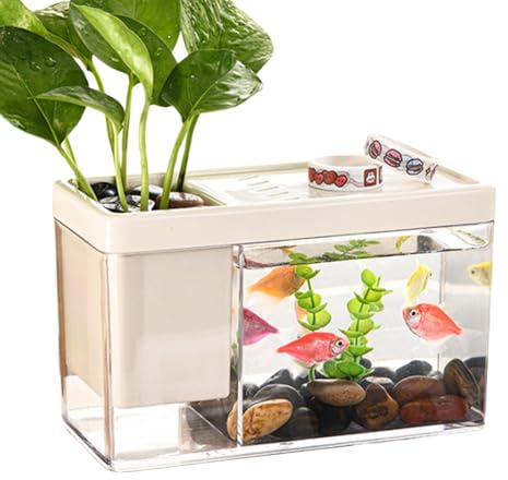 Mini Aquarium - Tischaquarium Komplettset | Leises Aquariumm Mit LED Und Pumpe | Starterset Für Kampffische Goldfische Schildkröten | Glasaquarium Betta Aquariums Büro Zuhause
