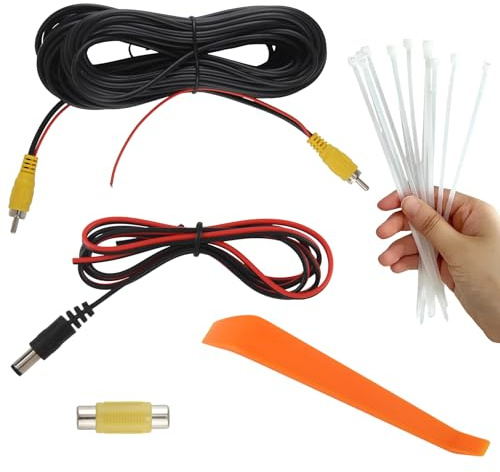 Vaskula 10M Rückfahrkamera Verlängerungskabel Rückfahrkamera Kabel reines Kupfer RCA Videokabel Cinch mit 1 Cinch Kupplung Buchse auf Buchse und 1.2M DC Stromkabel für Monitore und Rückfahrkameras