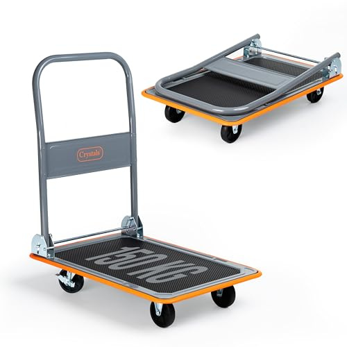 Crystals Heavy Duty Folding Platform Trolley – Strong 150kg/300kgLoad Capacity Hand Truck with Smooth Rolling Wheels, Foldable Handle & Non-Slip Platform for Easy Transport (Capacity 150KG)