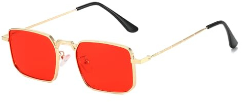 LJCZKA Rectangle Sunglasses Metal Frame for Men Women Retro Square Sunglasses Tinted Lens 90s Vintage Shades UV400 Protection