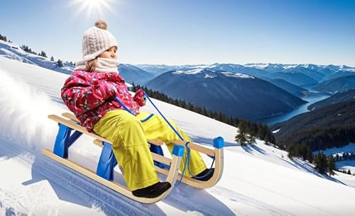 Wooden Sledge - Snow Sledge - Sledge - Foldable - With drawstring and snowball pliers - Steel glides - Load capacity 130 kg - Without backrest
