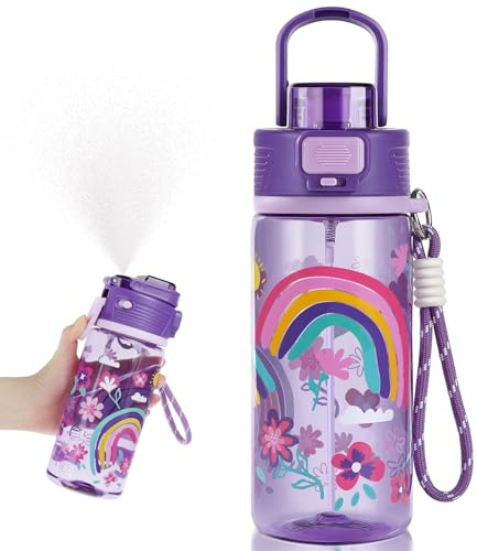 omedecal 20 oz 2-In-1 Mist and Sip Water Bottle for Kids, Rainbow