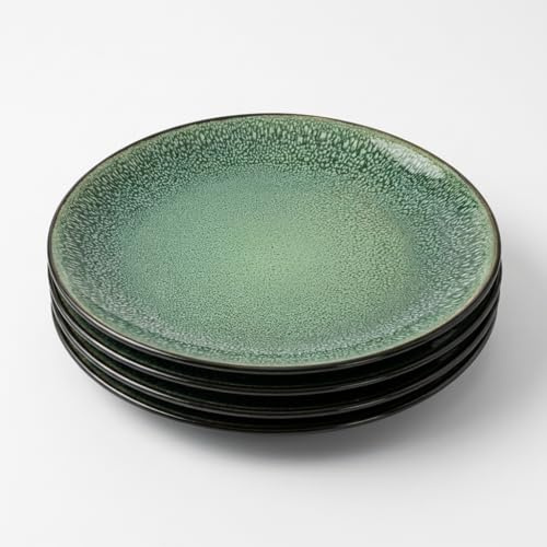 Upper Street Rivah Green Reactive Glaze Dinner Plates Set of 4 | 27cm | Dishwasher Microwave Safe | Nordic Artisan Tableware | Scandi Home