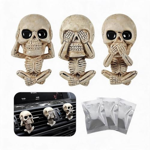 3 Stück Auto Duft Lufterfrischer, Totenkopf Auto Diffuser mit 3 Dufttabletten, Auto Aromatherapie Öl Diffusor, Skull Geschenk Deko Zubehör, Haus und Autodekorationen für Autos Männer Frauen