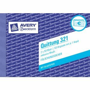 AVERY Zweckform 20 x Formularbuch Quittung A6 quer VE=2x50 Blatt