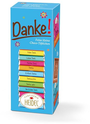 Heidel Danke Vollmilchschokolade Täfelchen 80g, 16 Stück Mini-Tafeln à 5g, Vielfältige Danksagungen, Exquisite Geschenkidee