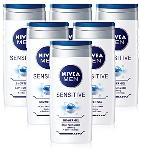 x6 Nivea MEN Shower Gel Body Wash SENSITIVE -Body Face & Hair 250ml Alcohol Free