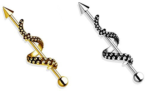 Paula & Fritz® Industrial Ohr-Piercing Stab Tentakel Chirurgenstahl 38mm Stab-länge 1.6 mm Stab-Dicke Set Barbell Piercings Pfeil Bar