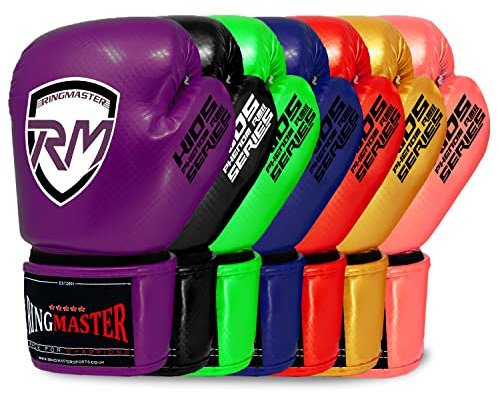 RingMasterUK-Guanti da boxe per allenamento, in pelle sintetica, guanti da allenamento boxe, colore: viola