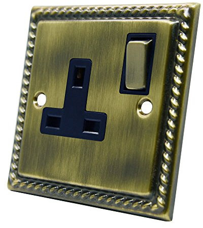 Georgian Antique Brass 1 Gang Socket - 13 Amp Single Electrical Plug Socket