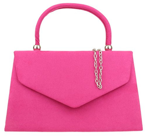Girly Handbags Womens Top Handle Faux Suede Clutch Bag - Fuchsia