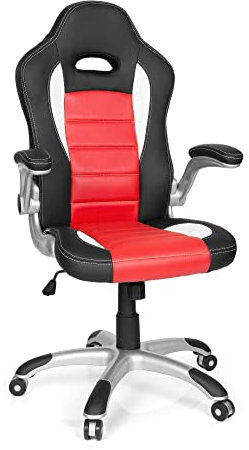hjh OFFICE 621889 Silla Gaming Game Sport Piel sintética, Negro/Rojo, Silla giratoria, Apoyabrazos Plegables