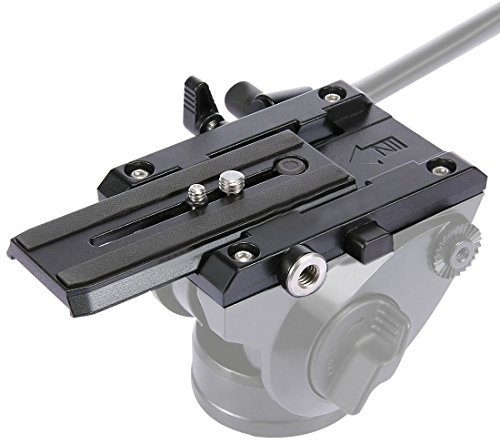 Quick Release Plate, PULUZ Aluminium Alloy Clamp Jaws Adapter Mount System with Sliding Plate + Built-in Bubble Level + 1/4” 3/8” Screws on Tripod & Fluid Drag Head for DSLR SLR Cameras