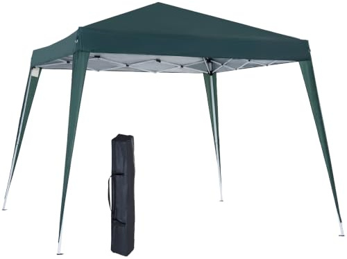 Outsunny Carpa Plegable 2,4x2,4 m Pop-up Altura Ajustable Anti-UV Verde | Cenador Pabellón de Jardín, Bolsa de Transporte, Impermeable, Gazebo para Camping, Fiestas, Exterior
