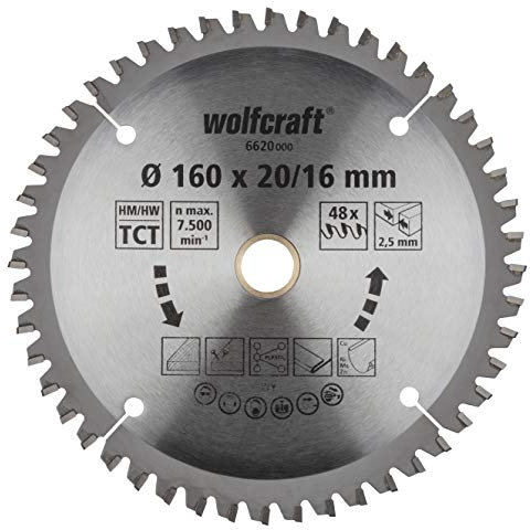 wolfcraft 6620000 | Handkreissägeblatt HM | Serie lila neu | 48 Zähne | ø160x20/16