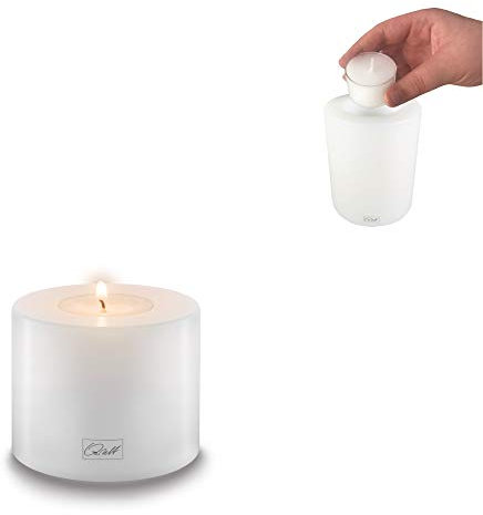 Qult Farluce Trend • Teelichthalter in Kerzenform • Kerze • Kunststoffkerze in Kerzenoptik • Teelichtkerze mit Teelichteinsatz • inkl. Teelicht • weiß (Ø 8 H 6 cm)