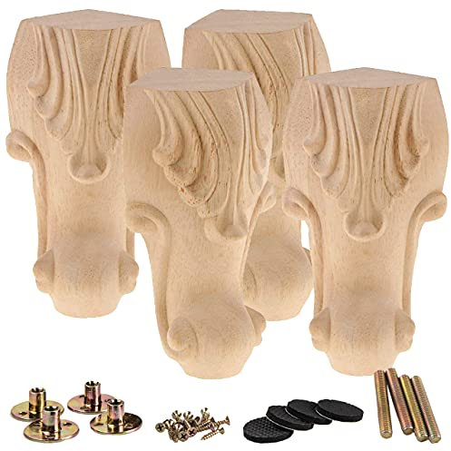 La Vane 4 Stück Massivholz Möbelfüße 20cm (8 Zoll) - Europäischer Stil Handgeschnitzte Tischbeine, Ersatzfüße für Sofa, Bett, Schrank, Couch & Stuhl - Hochwertige Holzdekoration