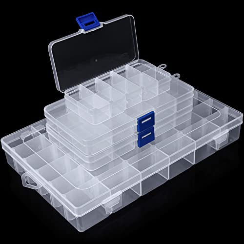 BELLE VOUS 4 Stk Sortierboxen für Kleinteile aus Kunststoff – Kleine, Mittlere & Große Schrauben Box mit Verstellbaren & Herausnehmbaren Fächern – Für Kleinteile, Schrauben, Nähzubehör & Bügelperlen