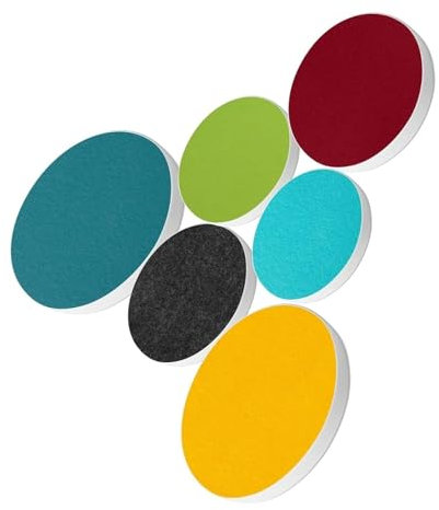 platino24 Akustikpaneele 6 Elemente Colore Kreis Ø 40 & 55 cm Set aus 6 Farben I Schallabsorber aus Basotect G+ mit Akustikfilz I Schalldämmung Wand & Decke I Akustikelemente Wandpaneel