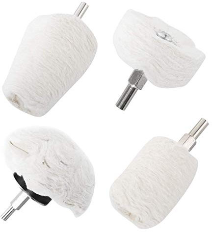 Polierscheiben für Bohrmaschine 4 Stück, Akkuschrauber Polieraufsatz, Baumwollsamt Polier Wheel Polierkegel Felgen Polieraufsatz Polishing Buffing Pad Für Manifold Aluminium Edelstahl Chrom