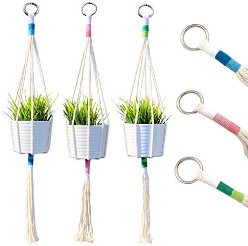 3X Set Premium Makramee Blumenampel Innen Außen Garten Blumentopf Halter Macrame Hängepflanzen Topf Balkondekoration Lounge Deco Blumen Ampel Balkon Wandbehang Boho Pflanzenhänger Pflanzenampel