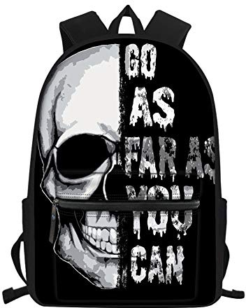 Amzbeauty Rucksack mit Totenkopf-Motiv, Wolfs- und Elefantenmotiv, für Jungen und Mädchen, langlebig, coole Büchertasche mit Fronttasche