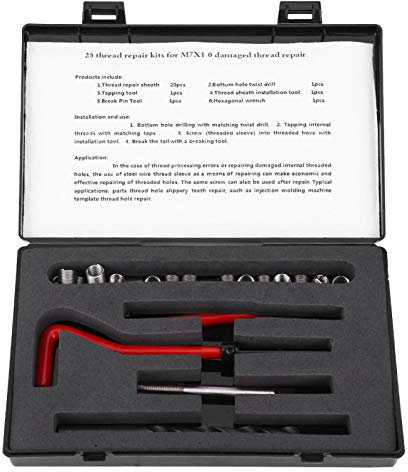 25-teiliges Gewindereparatur Kit M7 x 1 Gewindeeinsätze Edelstahl Spiralbohrschlüssel Gewindeeinsatz Gewindebohrwerkzeug für Autoteile