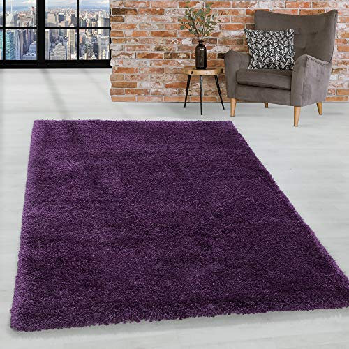HomebyHome Shaggy Teppich Wohnzimmer 240 x 340 cm - 50 mm Florhöhe Hochflor Wohnzimmerteppich Lila Extra Weich und Flauschig - Langflor Teppiche für Schlafzimmer, Küche, Flur - Carpet, Halı