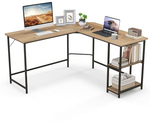 GIANTEX Schreibtisch Eckschreibtisch Computertisch in L-Form PC-Tisch Gaming Tisch Industrial Design Bürotisch Ecktisch Arbeitstisch Winkelschreibtisch für Büro Arbeitszimmer (Hellbraun)