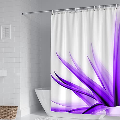 Gualiy Duschvorhang 180x200cm Textil, Duschvorhang Blätter, Duschvorhang aus Polyester, 12 Duschvorhängeringen, Lila