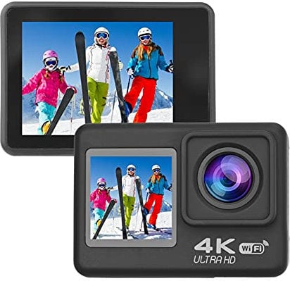 Andoer 4K60FPS Ultra High Definition WiFi Action Camera Dual Screen 170° Wide Angle 30 Meters Waterproof with Remote Control 1 Li-ion Battery Mounting Accessories Kit Black