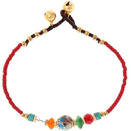 Made by Nami Surfer Armband mit Perlen Damen & Mädchen - Handmade Festival & Strand Accessoires - Buntes Goa Hippie Armband - Orientalisches Design - Freundschaftsarmbänder (Rot)