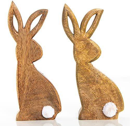 Logbuch-Verlag 2 kleine Hasen Figuren aus Holz Osterhasen Osterdeko Geschenk zum Hinstellen 20 cm Holzhasen