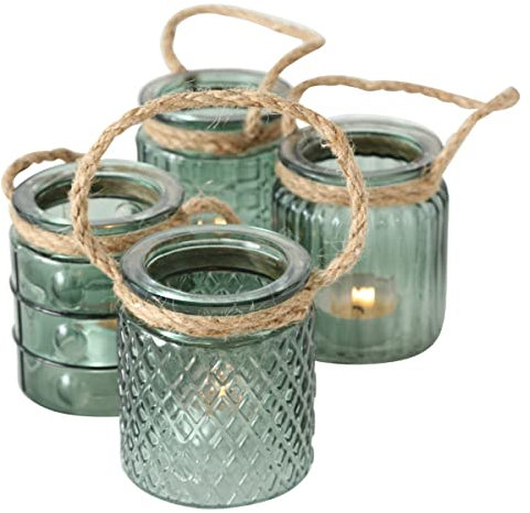 Beach Chic Nautical Hurricanes Windlichter aus Glas, 8,9 cm hoch, Hellgrün, 4 Stück