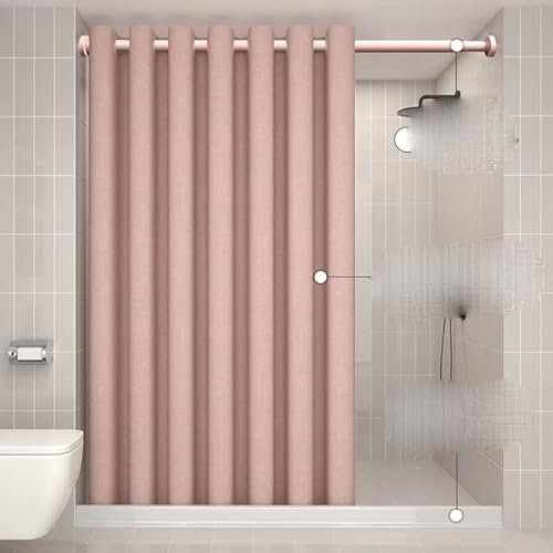 Rosa hakenloser Luxus-Duschvorhang aus Leinen, wasserdicht, modern, verdickt, einfarbig, Badvorhänge für Badezimmer, Set-Pink (WidexHigh), Israel, benutzerdefinierte Größe
