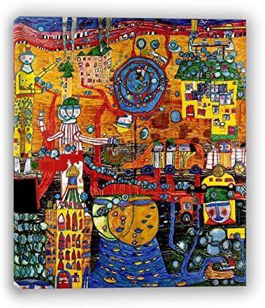 Friedensreich Hundertwasser Berühmte Gemälde auf Leinwand. (Days Fax Painting) Reproduktion auf Leinwand, Wandkunst, Bilder für Heimdekoration. Holzrahmen 80 x 104 cm (31,4 x 40,9 Zoll) gerahmt