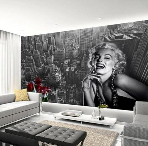 3D-Tapete Schwarz-Weiß-Gebäude Marilyn Monroe Fototapete Wohnzimmer Restaurant Einkaufszentrum Dekor Wandbild*350cmx256cm(137.8x100.8inch)