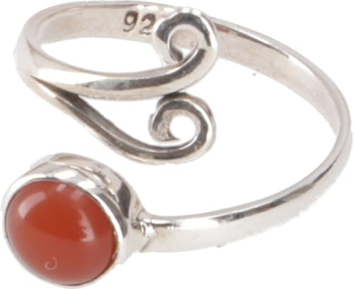 GURU SHOP Filigraner Silberring mit Edelstein, Indischer Silberring - Karneol