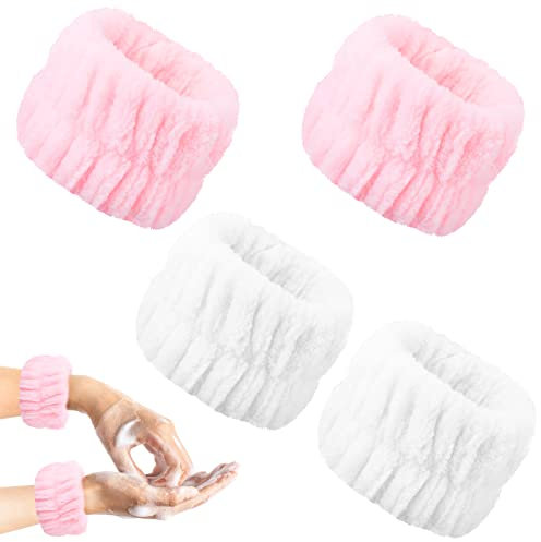 Abeillo 4 Stück Handgelenk Spa Waschband Mikrofaser Gesichtswasch Armbänder Korallen Saugfähiges Armband zum Waschen, Handgelenktücher für Waschen Gesicht und Dusche