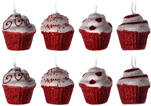 Blue Whale Gifts Red White Candy Cane Cupcake Christmas Tree Baubles Decorations (Set of 8)