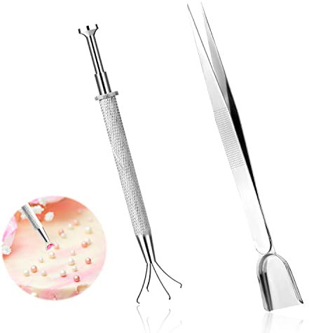 2pcs Outil de Décoration de Gâteau, Pince Diamant avec 4 Griffes Pincettes Métal avec Tête de Pelle Attrape-Perles pour Crème Glacée Gâteau Cupcake Décoration