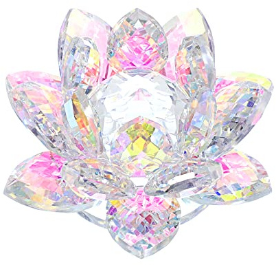 OwnMy 3 Inch Sparkle Crystal Lotus Flower Figurines Decorative Lotus Flower Ornament, Glass Lotus Feng Shui Decor Crystal Flower Paperweight for Home Office Tabletop Centerpieces