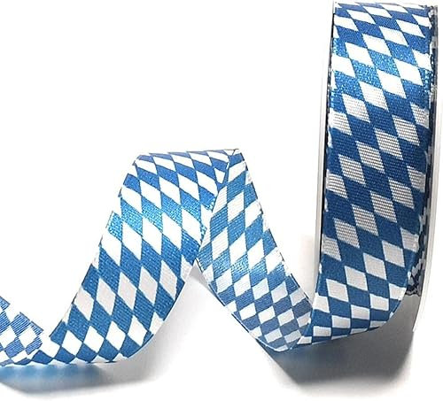 s.dekoda Schleifenband 20m x 25mm Bayernraute Oktoberfest Weiß - Blau Dekoband bayrisch
