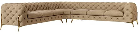 S-Style Möbel Milton Chesterfield Ecksofa Sofa L-Form Couch Eckcouch Wohnzimmer Möbel Wohnlandschaft Polstersofa mit Metallfüßen 7-Sitzer 323x323x73 cm Beige