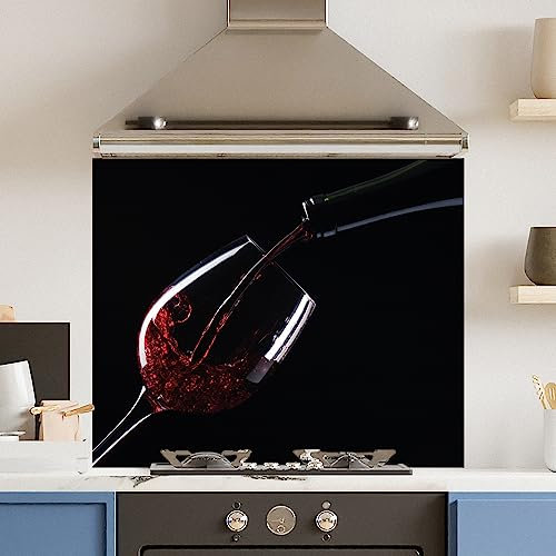 Premium 90 cm x 75 cm Red Wine Glass 6mm Kitchen Splashback Heat Resistant Toughened Polished Edges - Back Splash Back Coloured Hob Painted Tempered Splashback