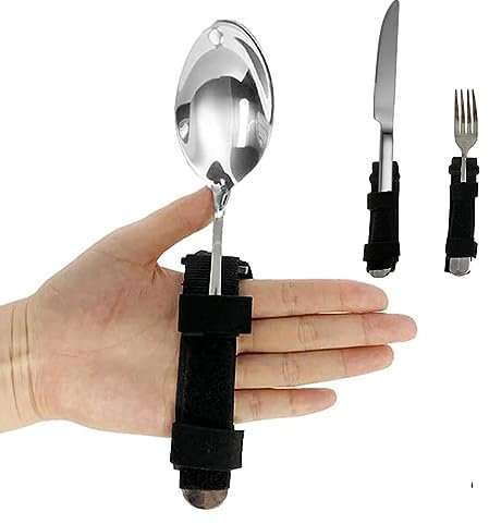 HLGKBY Support d'ustensiles adaptatif pour Aide à l'alimentation des Personnes handicapées, Ceinture de Support de Fourchette de cuillère à Prise Facile, Aide à Manger réglable pour Les tremblements