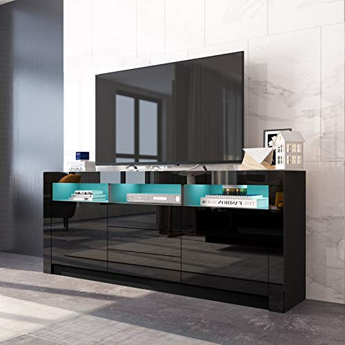 Sideboard Storage Cabinet Black Glossy with 2 Doors and 3 Drawers for Living Room Dining Room Home furniture 160 x 35 x 72cm