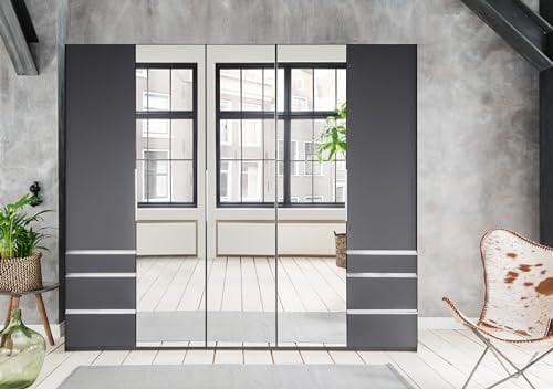 möbelando Falttürenschrank >Everly< in Graphit - 250x216x58cm (BxHxT)