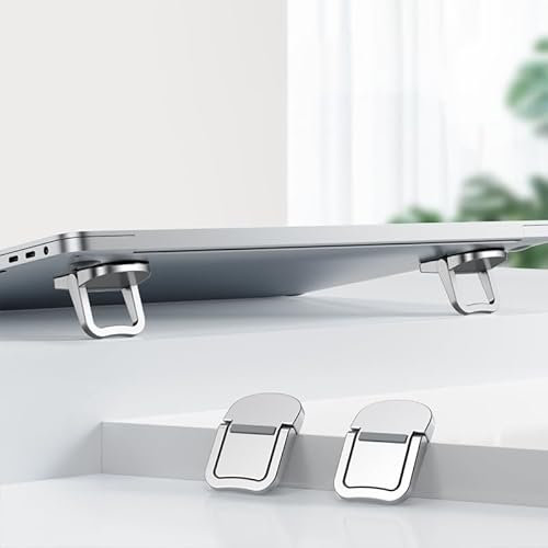 XiaZhiZhen Supporto per computer portatile mini in lega di zinco per computer portatile, invisibile, pieghevole, portatile, posteriore, appiccicoso, supporto per il raffreddamento (argento)